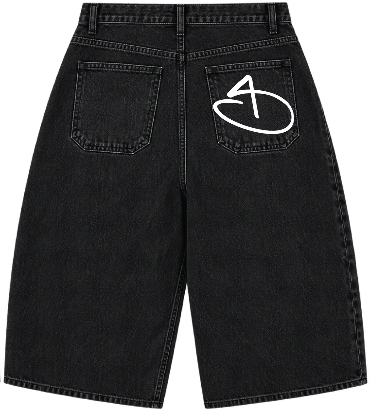 THA DIVINE SCRIPT BAGGY JORTS — BLACK WASH